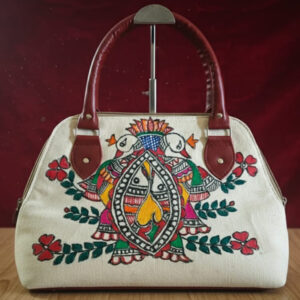 Eco-Friendly Jute-Canvas Hand Bag with Auspicious Madhubani Art
