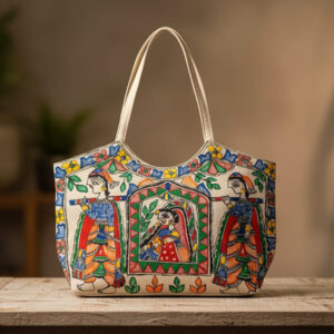 Heirloom Hand-Painted Mithila Art Canvas Tote Bag