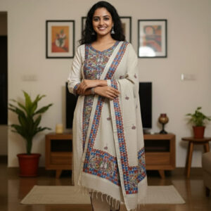 Hand-Painted Mithila Art Khadi Cotton Salwar Kurti with Dupatta